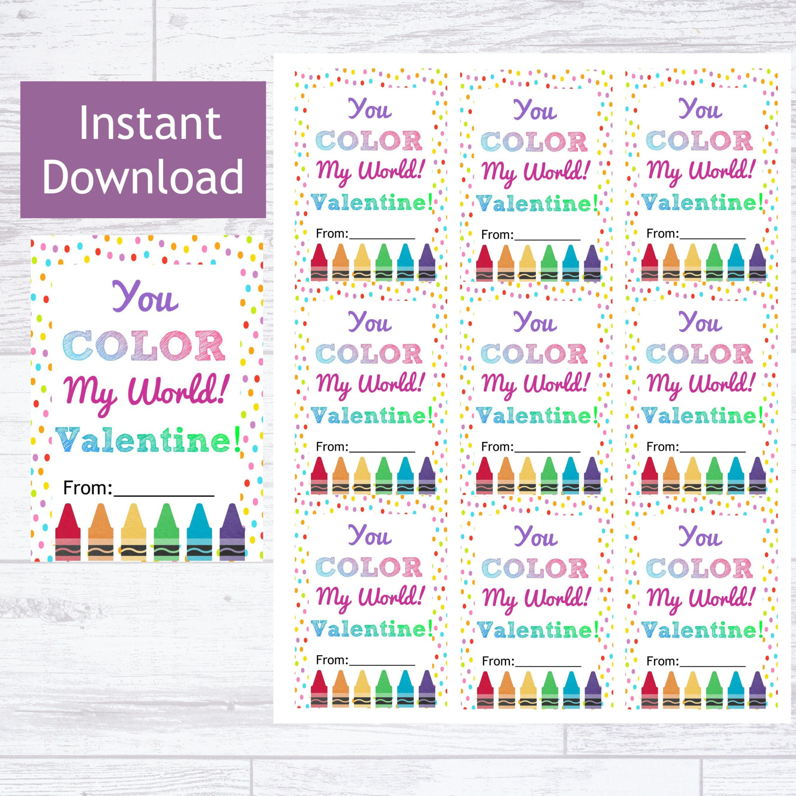 You Color My World Valentine - Printable Download Crayon Marker intended for You Color My World Valentine Free Printable