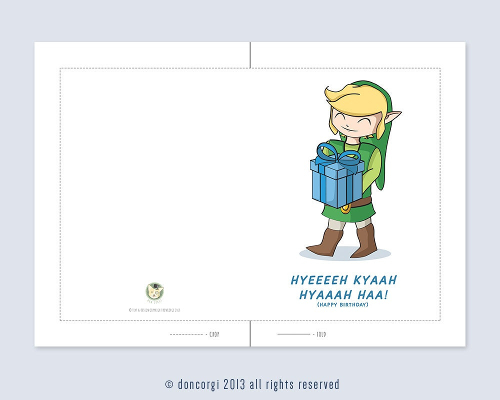 Zelda: Link Birthday Card. 5X7 Inches. Personalised, Plus Envelope intended for Legend Of Zelda Birthday Card Printable Free